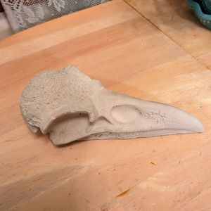 Handmade Cement Bird Raven Skull Paperweight